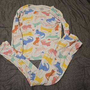Kids Long Sleeve Cat Print Pajama Set - Multicolor